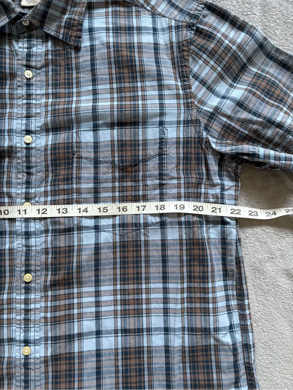 J.Crew Men’s Short Sleeve Blue Multicolor Plaid Button Up Shirt Size Medium Y2K
